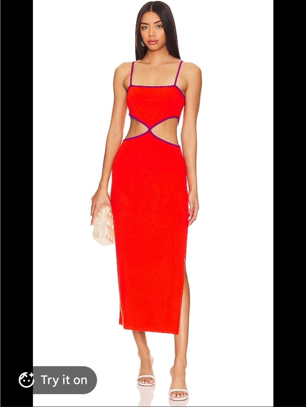 l*space Red Midi Dress with Purple Contrast Trim